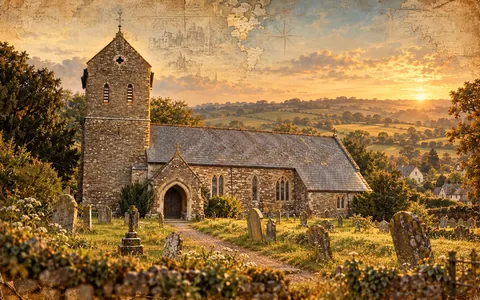 Painted illustration of St George's Church, Morebath